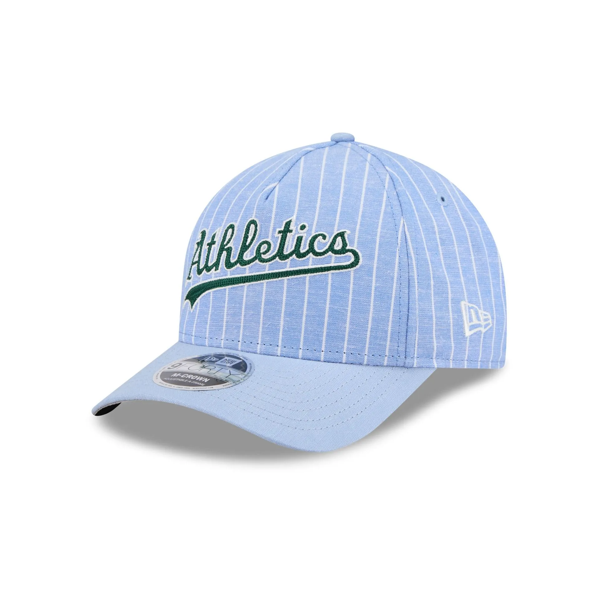 Oakland Athletics Pinstripe Linen 9FORTY M-Crown A-Frame Snapback Hat sold by New Era