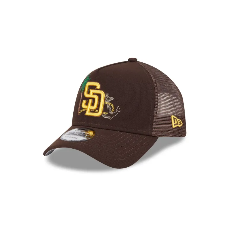 San Diego Padres State Stitch 9FORTY A-Frame Trucker Hat sold by New Era
