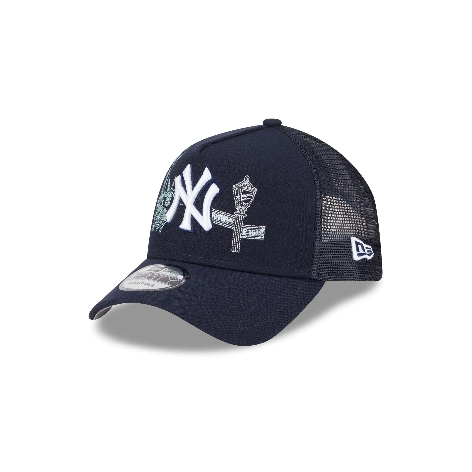 New York Yankees State Stitch 9FORTY A-Frame Trucker Hat sold by New Era