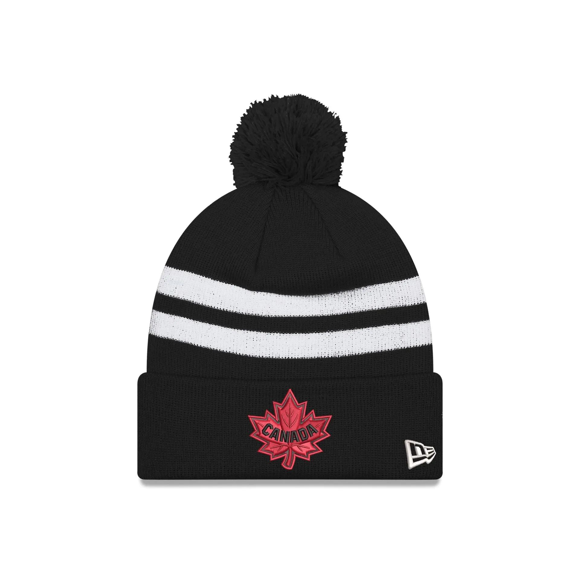 Canada 2025 4 Nations Face-Off Black Pom Knit Hat sold by New Era