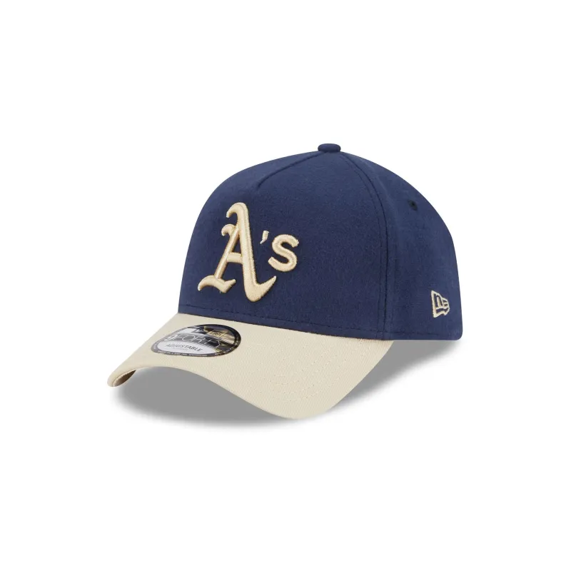 Athletics Moleskin Crown Navy 9FORTY A-Frame Snapback Hat sold by New Era