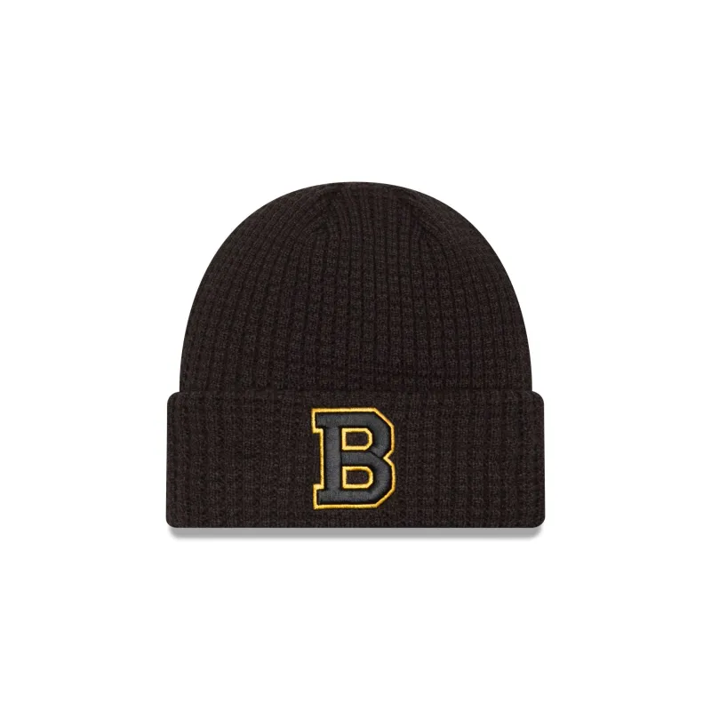 Boston Bruins Black Waffle Knit Beanie Hat sold by New Era