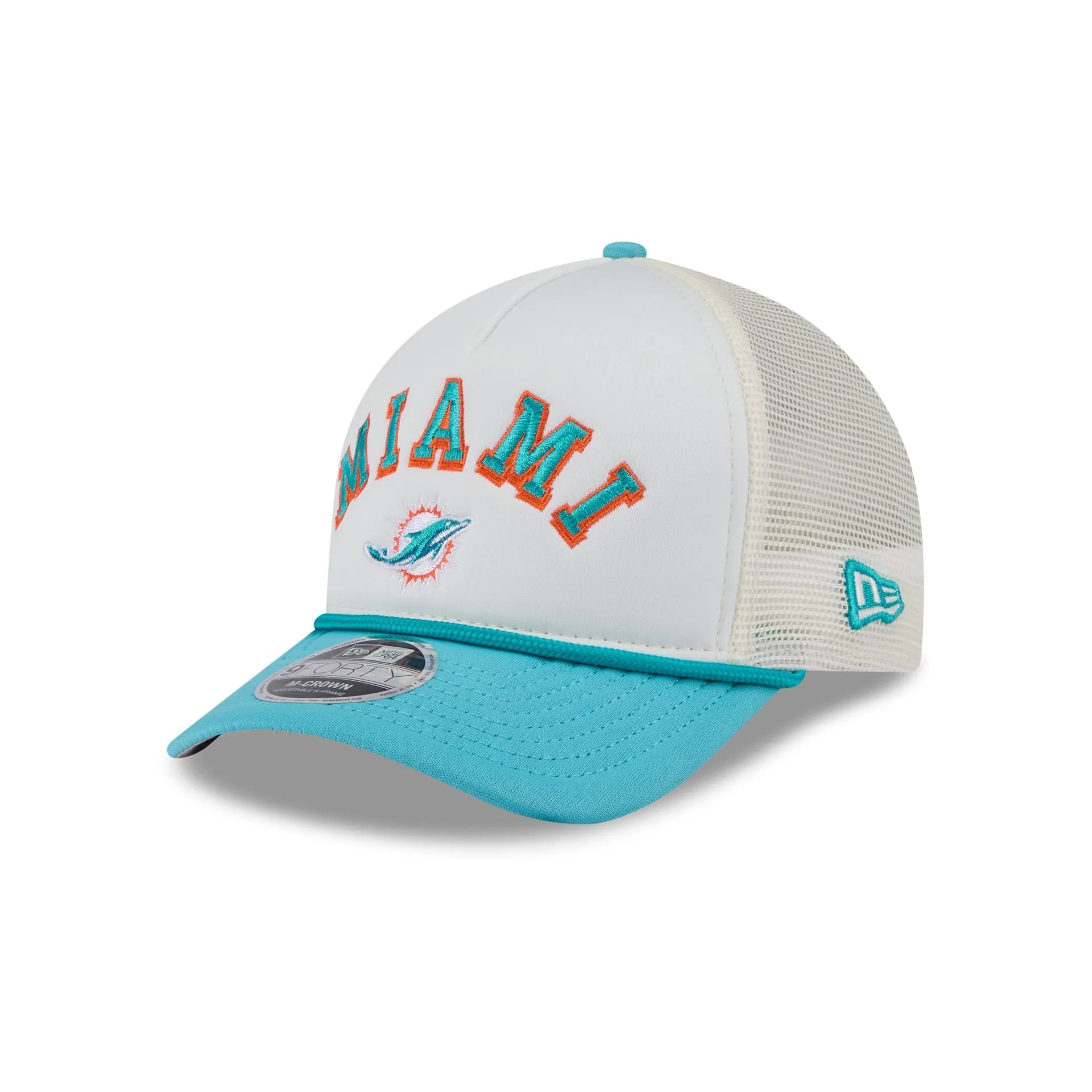 Miami Dolphins Chrome Arch 9FORTY M-Crown A-Frame Trucker Hat sold by New Era