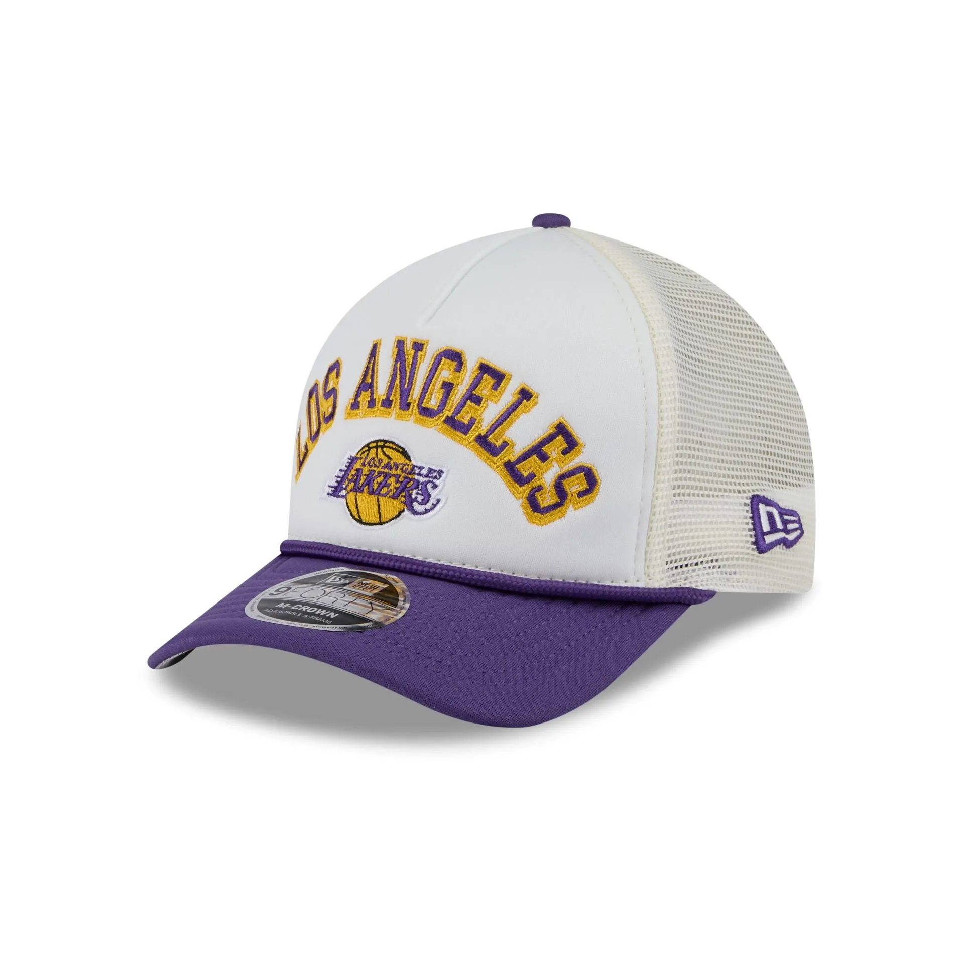 Los Angeles Lakers Chrome Arch 9FORTY M-Crown A-Frame Trucker Hat sold by New Era