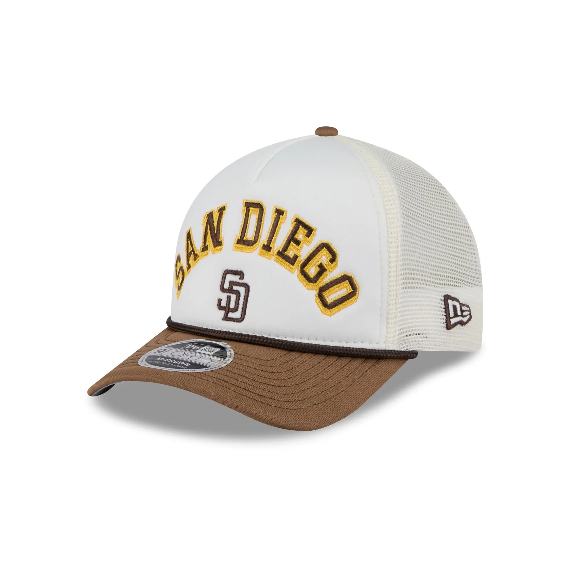 San Diego Padres Chrome Arch 9FORTY M-Crown A-Frame Trucker Hat sold by New Era
