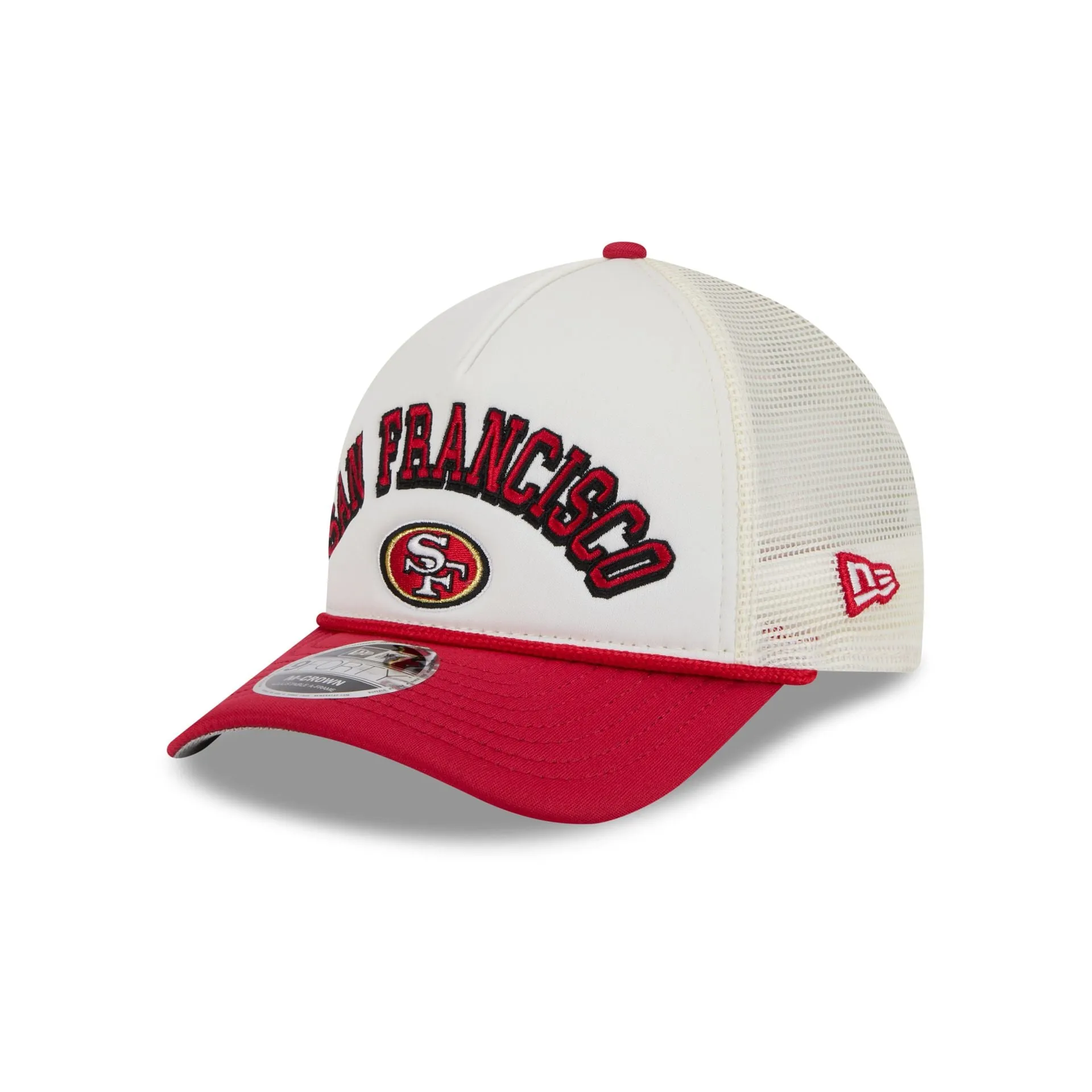 San Francisco 49ers Chrome Arch 9FORTY M-Crown A-Frame Trucker Hat sold by New Era