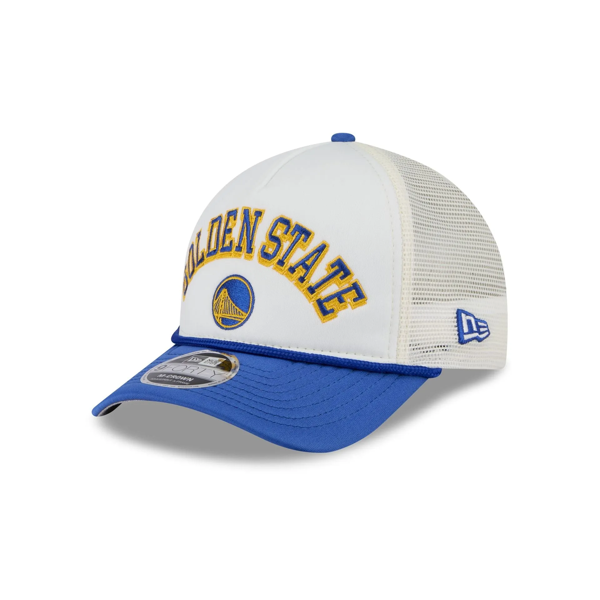 Golden State Warriors Chrome Arch 9FORTY M-Crown A-Frame Trucker Hat sold by New Era