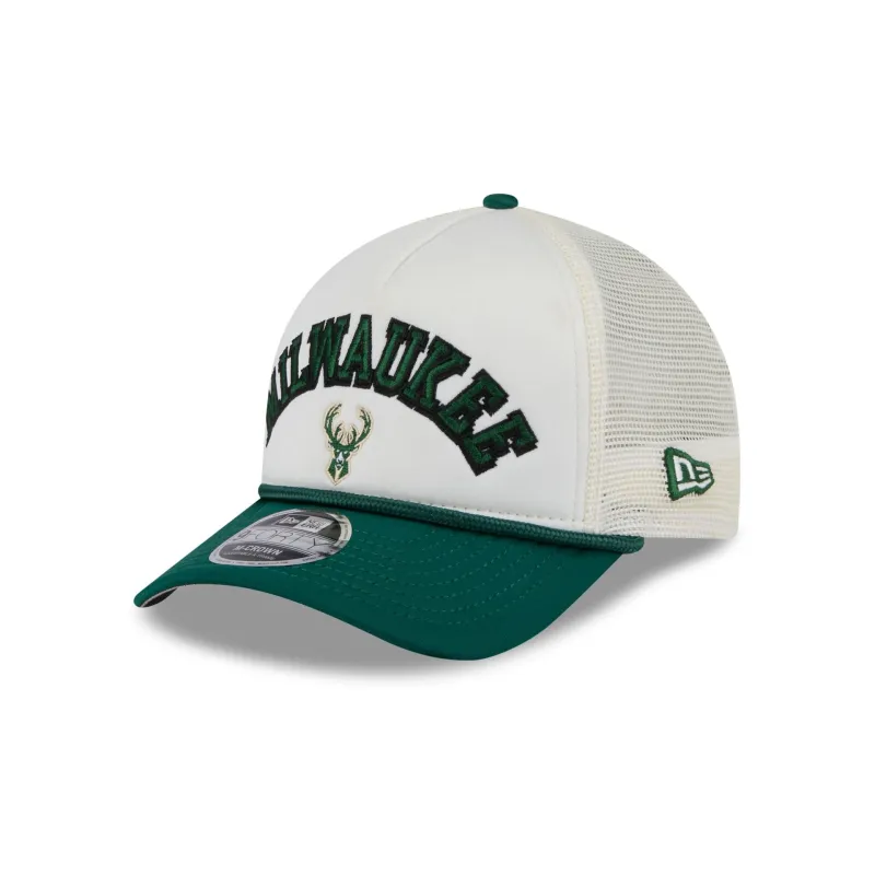 Milwaukee Bucks Chrome Arch 9FORTY M-Crown A-Frame Trucker Hat sold by New Era