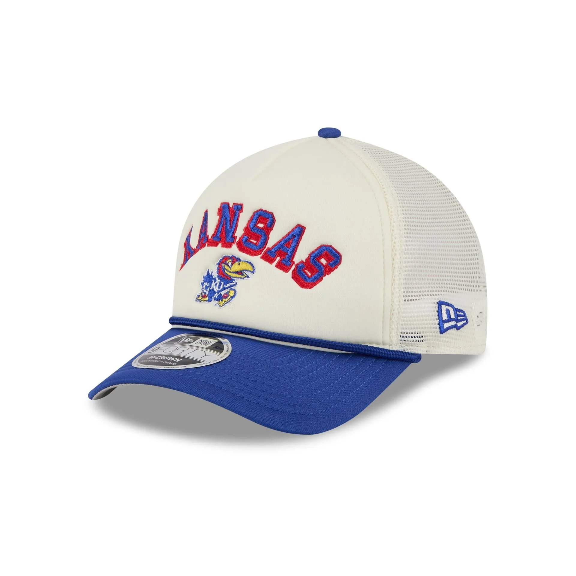 Kansas Jayhawks Chrome Arch 9FORTY M-Crown A-Frame Trucker Hat sold by New Era