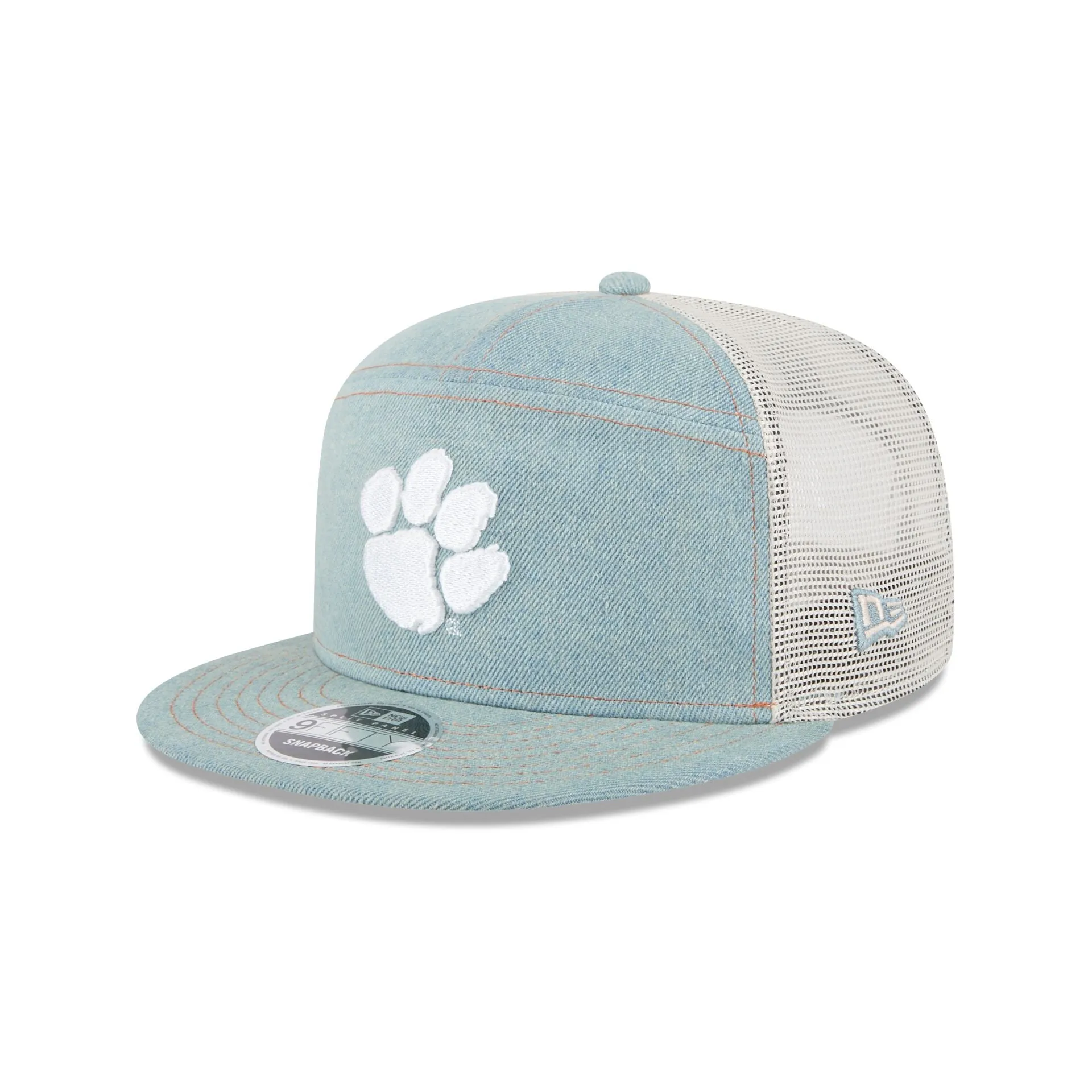 Clemson Tigers Denim Split Panel 9FIFTY Trucker Hat sold by New Era