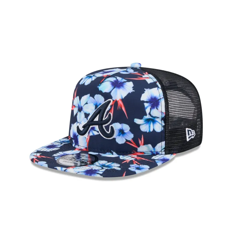 Atlanta Braves Pattern Golfer Trucker Hat sold by New Era