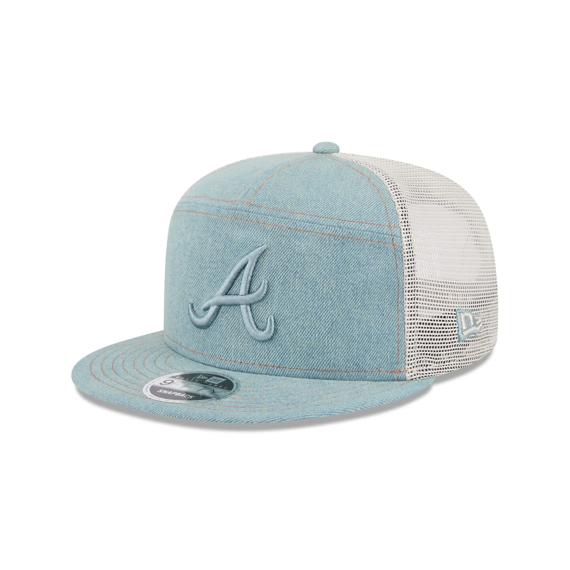 Atlanta Braves Denim Split Panel 9FIFTY Trucker Hat sold by New Era