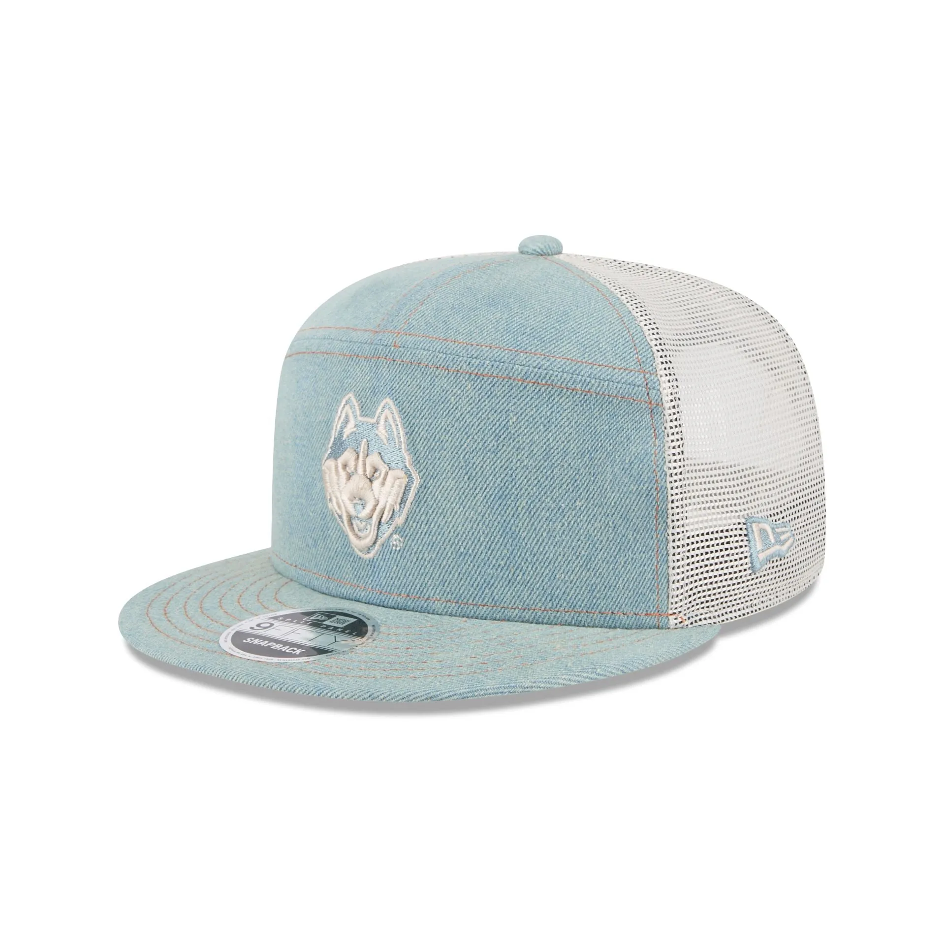 Connecticut Huskies Denim Split Panel 9FIFTY Trucker Hat sold by New Era