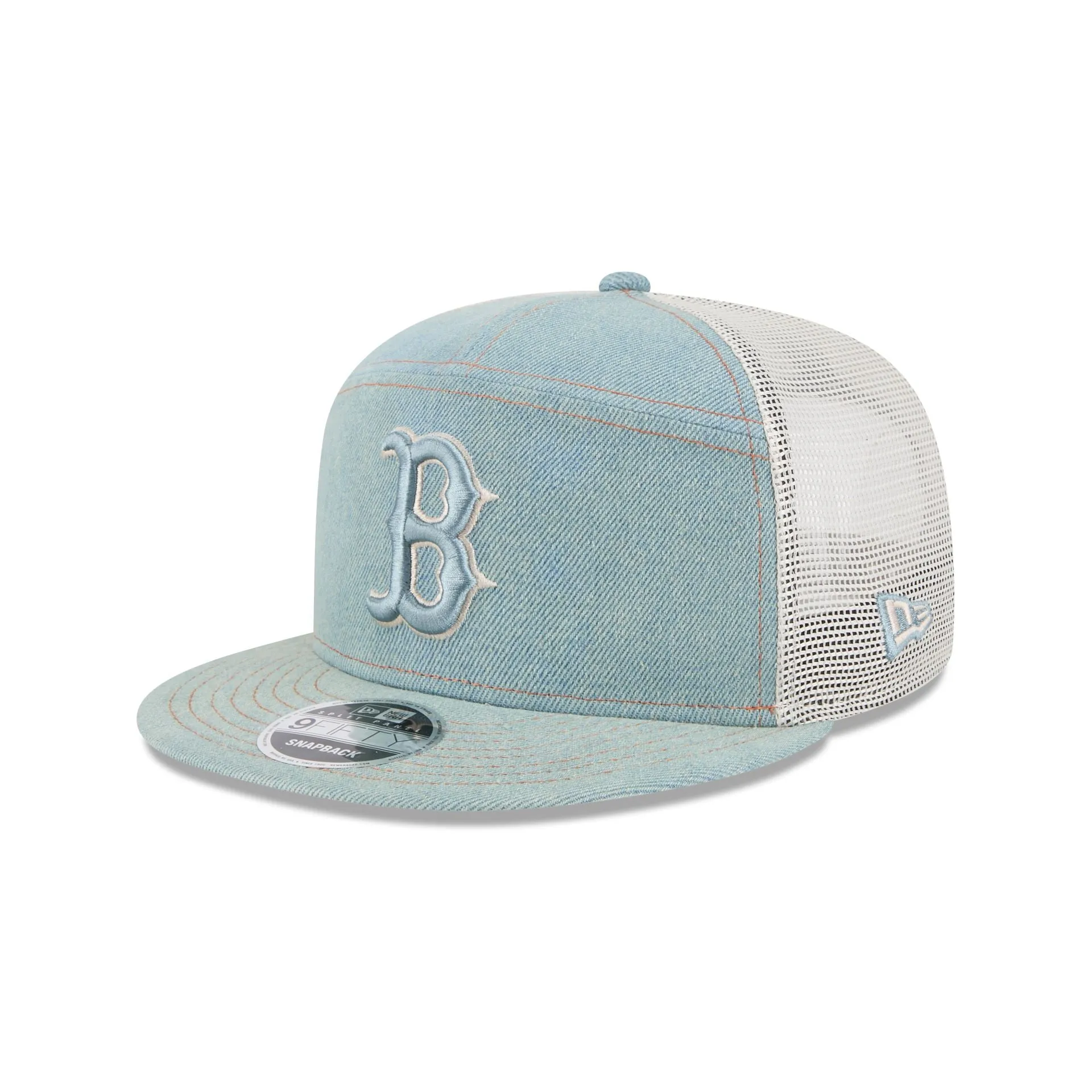 Boston Red Sox Denim Split Panel 9FIFTY Trucker Hat sold by New Era