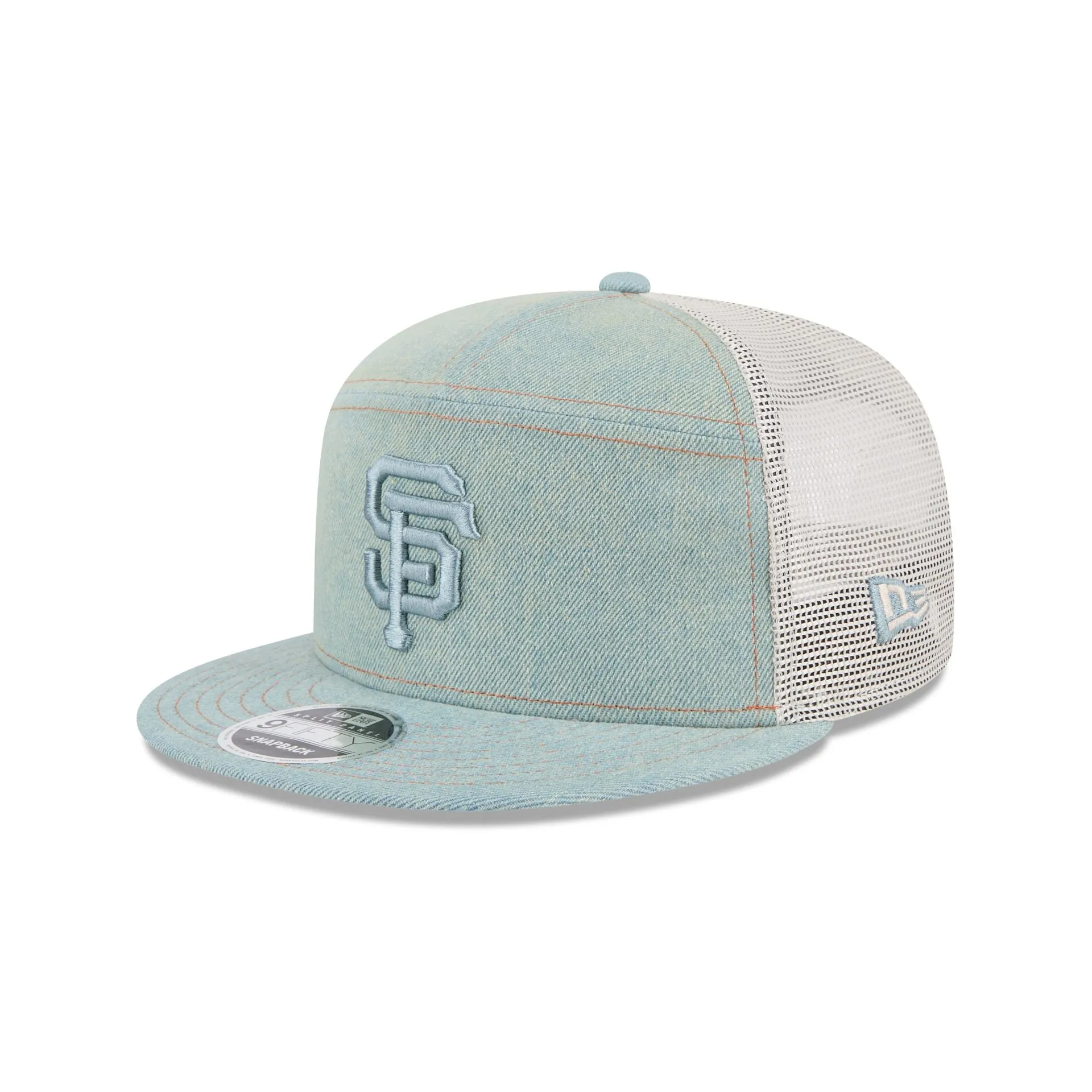 San Francisco Giants Denim Split Panel 9FIFTY Trucker Hat sold by New Era
