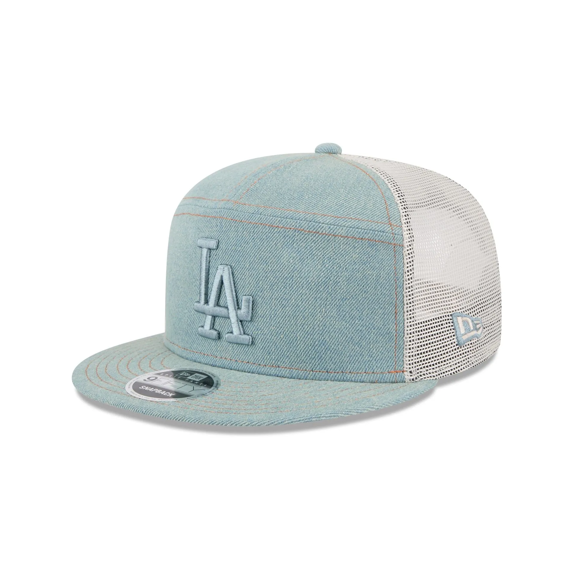 Los Angeles Dodgers Denim Split Panel 9FIFTY Trucker Hat sold by New Era