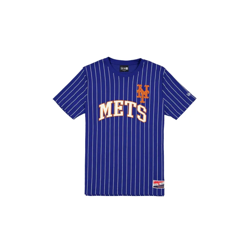 New York Mets Throwback Pinstripe Wordmark T-Shirt sold by New Era
