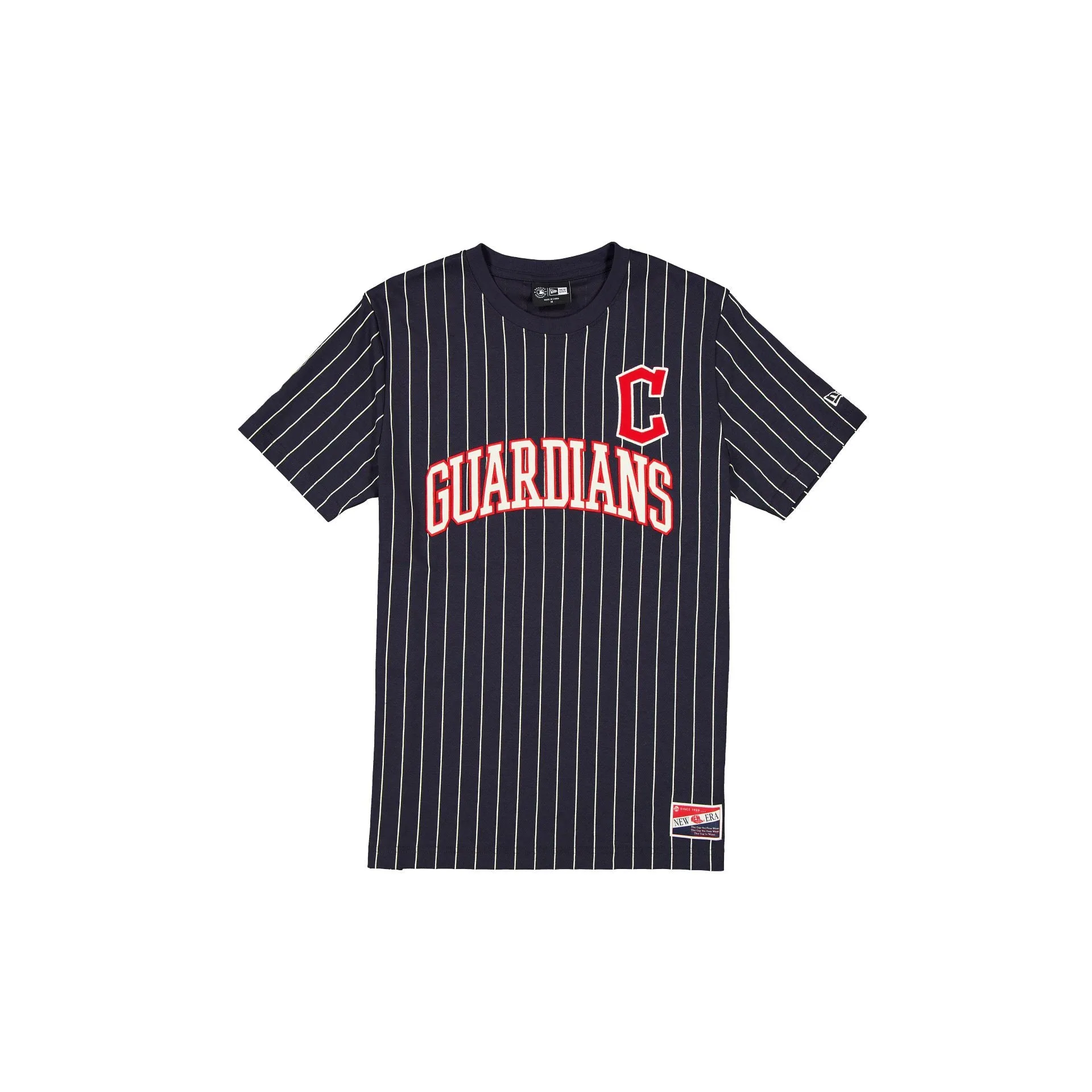 Cleveland Guardians Throwback Pinstripe Wordmark T-Shirt sold by New Era