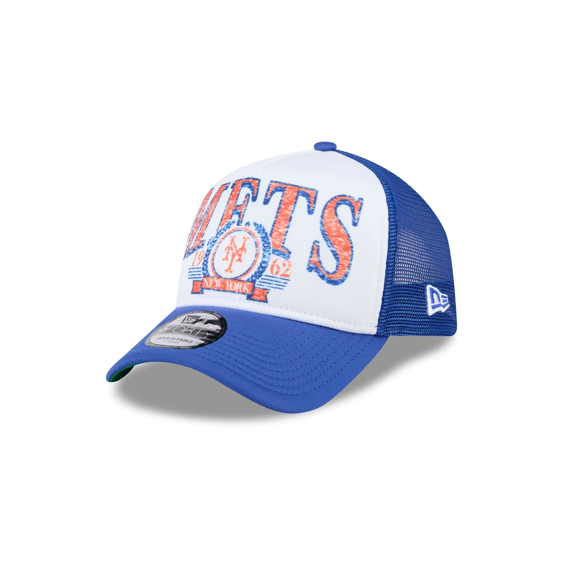 New York Mets Distressed 9FORTY A-Frame Trucker Hat sold by New Era