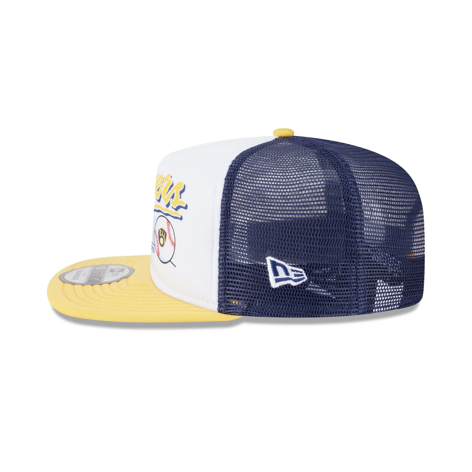 Milwaukee Brewers Retro Script 9FIFTY A-Frame Trucker Hat sold by New Era product image thumbnail 4