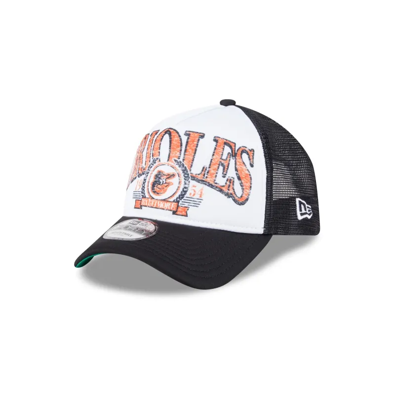 Baltimore Orioles Distressed 9FORTY A-Frame Trucker Hat sold by New Era