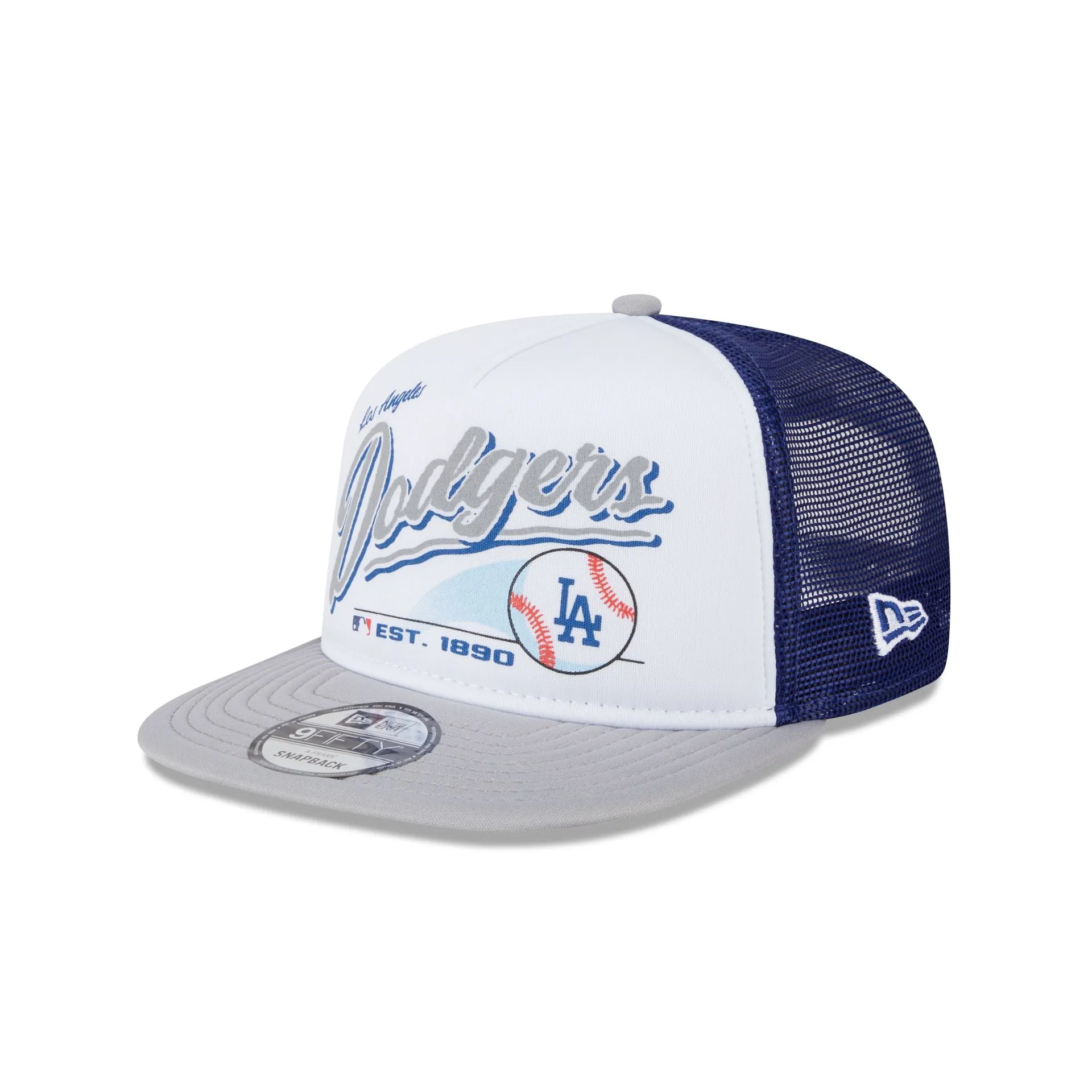 Los Angeles Dodgers Retro Script 9FIFTY A-Frame Trucker Hat sold by New Era