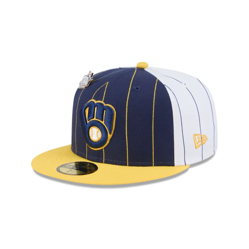 Milwaukee Brewers Pinstripe League Pin 59FIFTY Fitted Hat sold by New Era