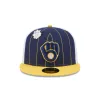 Milwaukee Brewers Pinstripe League Pin 59FIFTY Fitted Hat sold by New Era