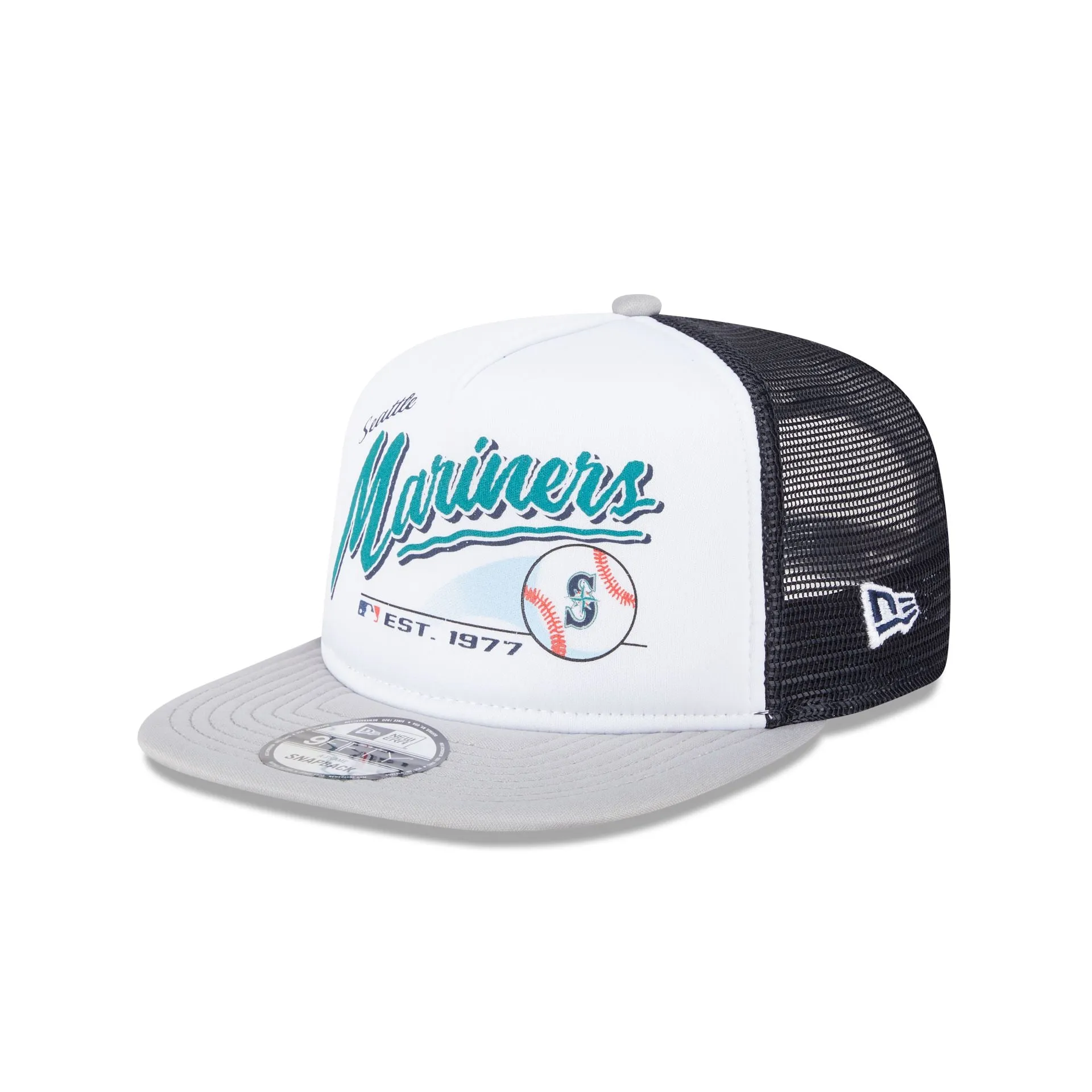 Seattle Mariners Retro Script 9FIFTY A-Frame Trucker Hat sold by New Era