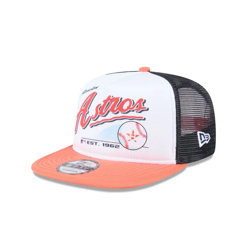 Houston Astros Retro Script 9FIFTY A-Frame Trucker Hat sold by New Era