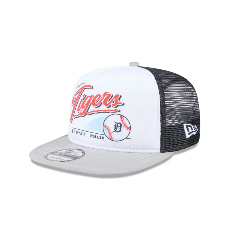 Detroit Tigers Retro Script 9FIFTY A-Frame Trucker Hat sold by New Era