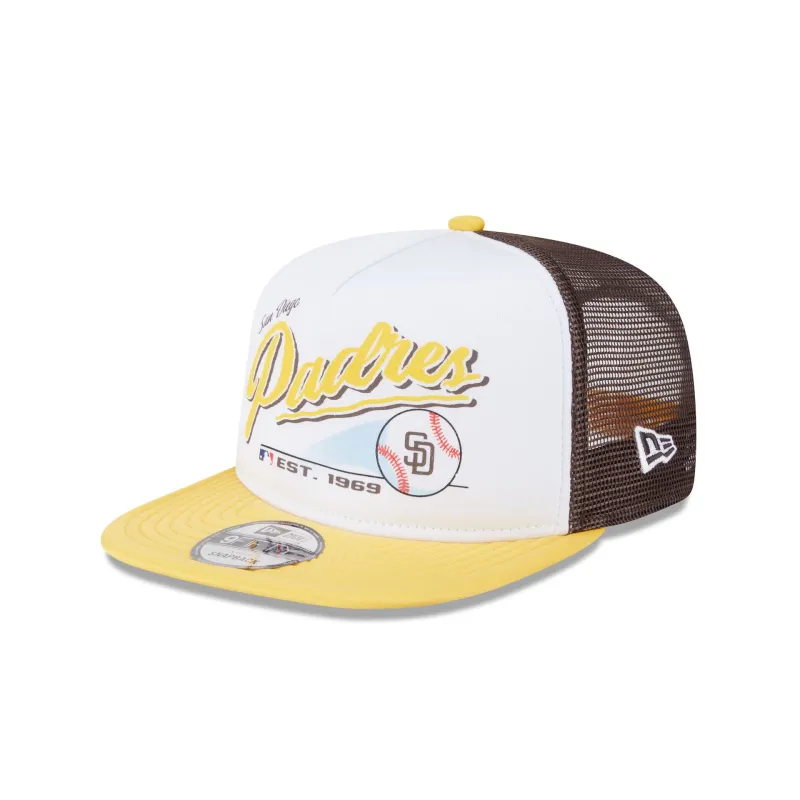 San Diego Padres Retro Script 9FIFTY A-Frame Trucker Hat sold by New Era