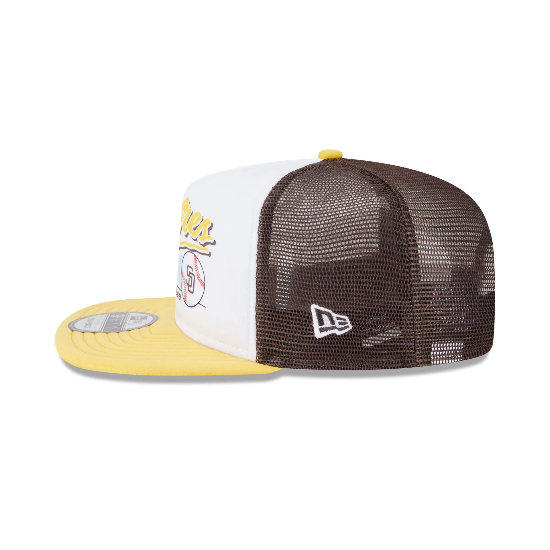 San Diego Padres Retro Script 9FIFTY A-Frame Trucker Hat sold by New Era product image thumbnail 4