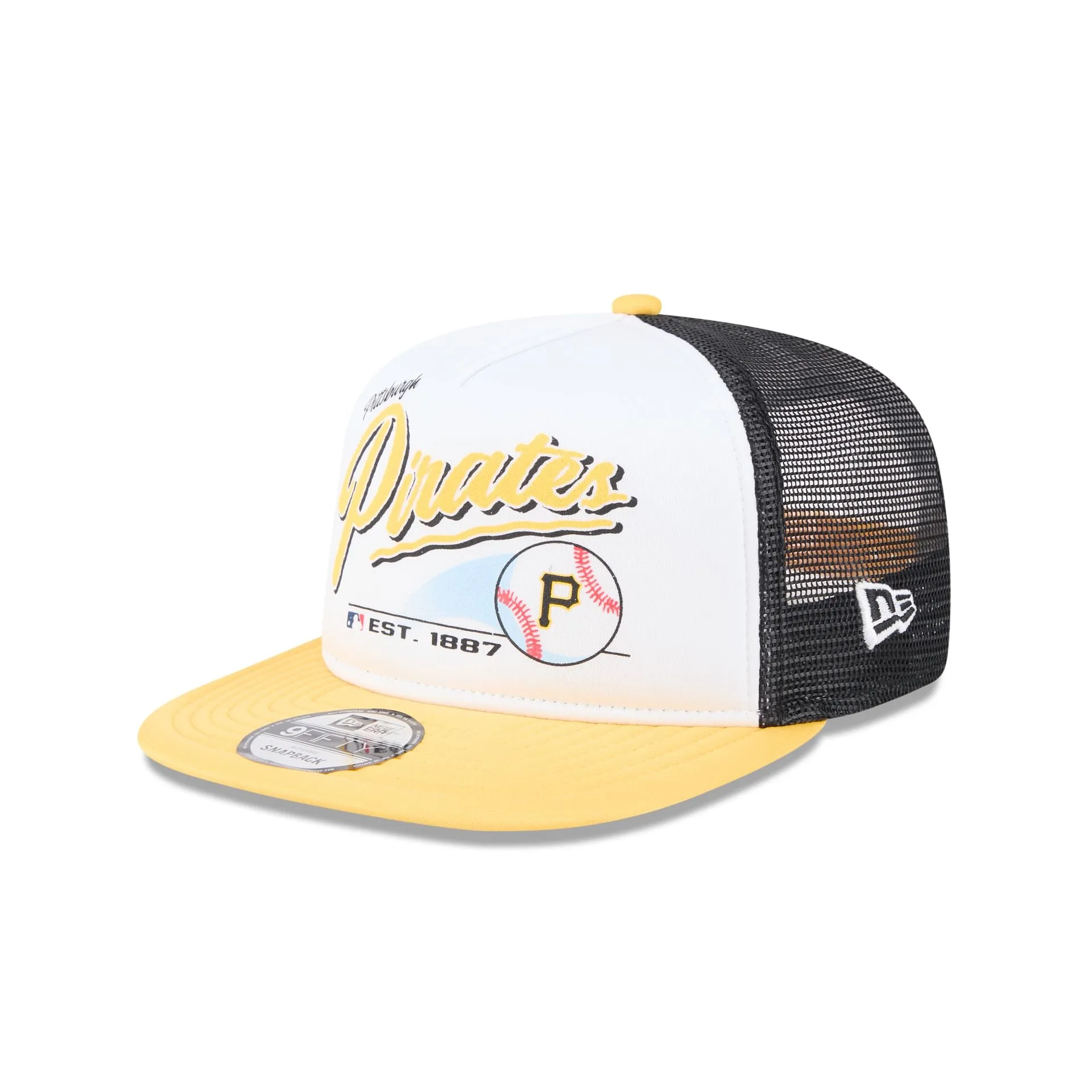 Pittsburgh Pirates Retro Script 9FIFTY A-Frame Trucker Hat sold by New Era