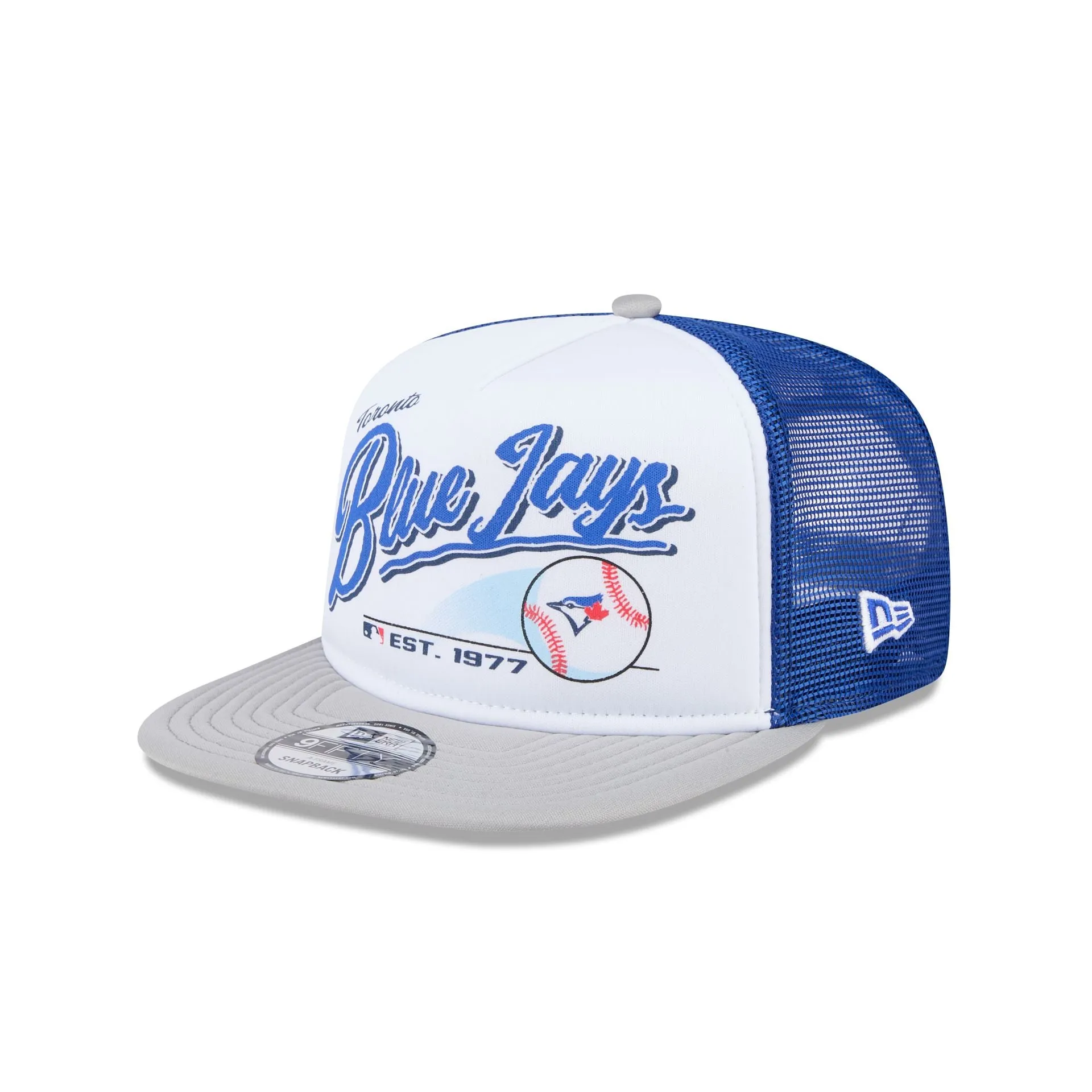 Toronto Blue Jays Retro Script 9FIFTY A-Frame Trucker Hat sold by New Era