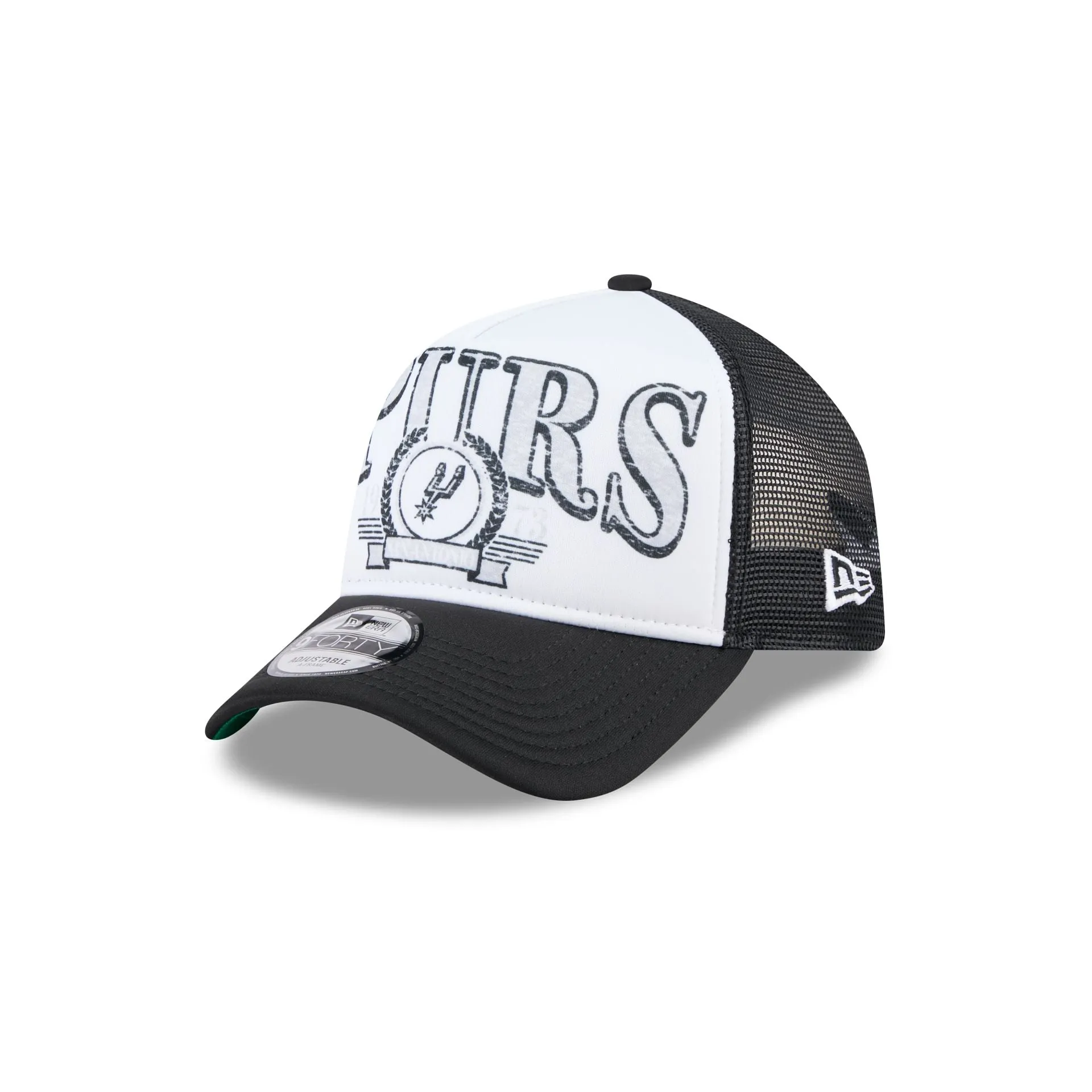 San Antonio Spurs Distressed 9FORTY A-Frame Trucker Hat sold by New Era