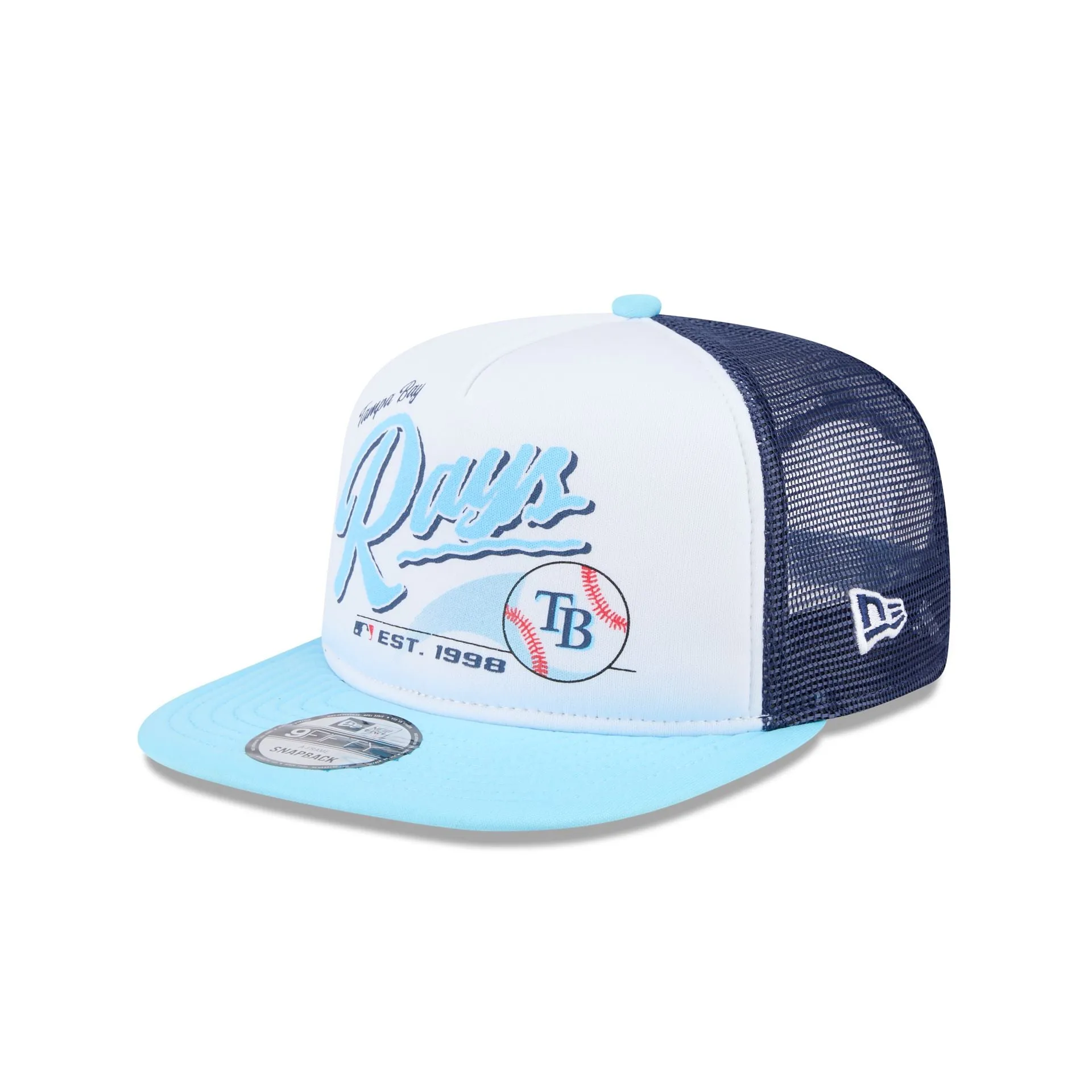 Tampa Bay Rays Retro Script 9FIFTY A-Frame Trucker Hat sold by New Era