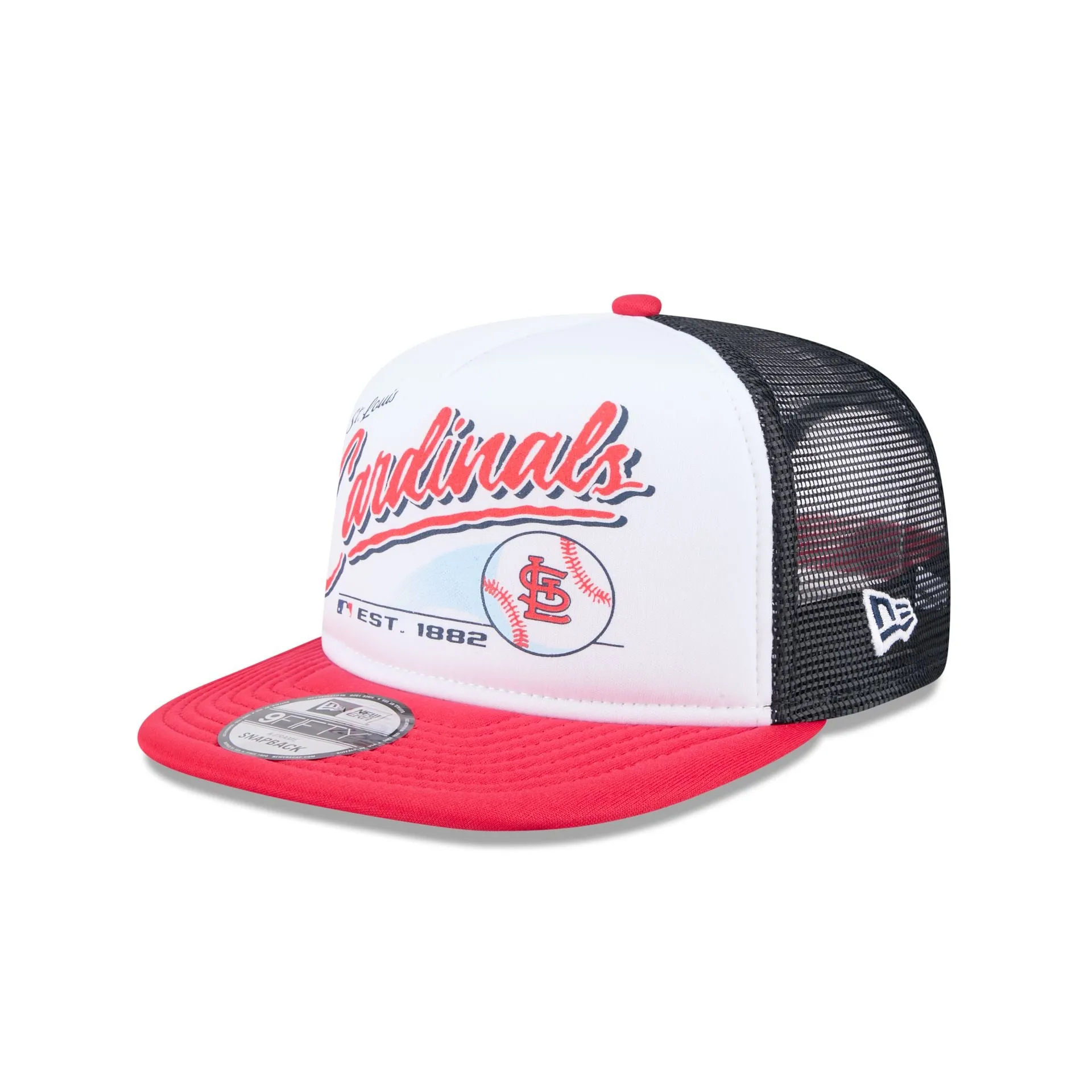 St. Louis Cardinals Retro Script 9FIFTY A-Frame Trucker Hat sold by New Era