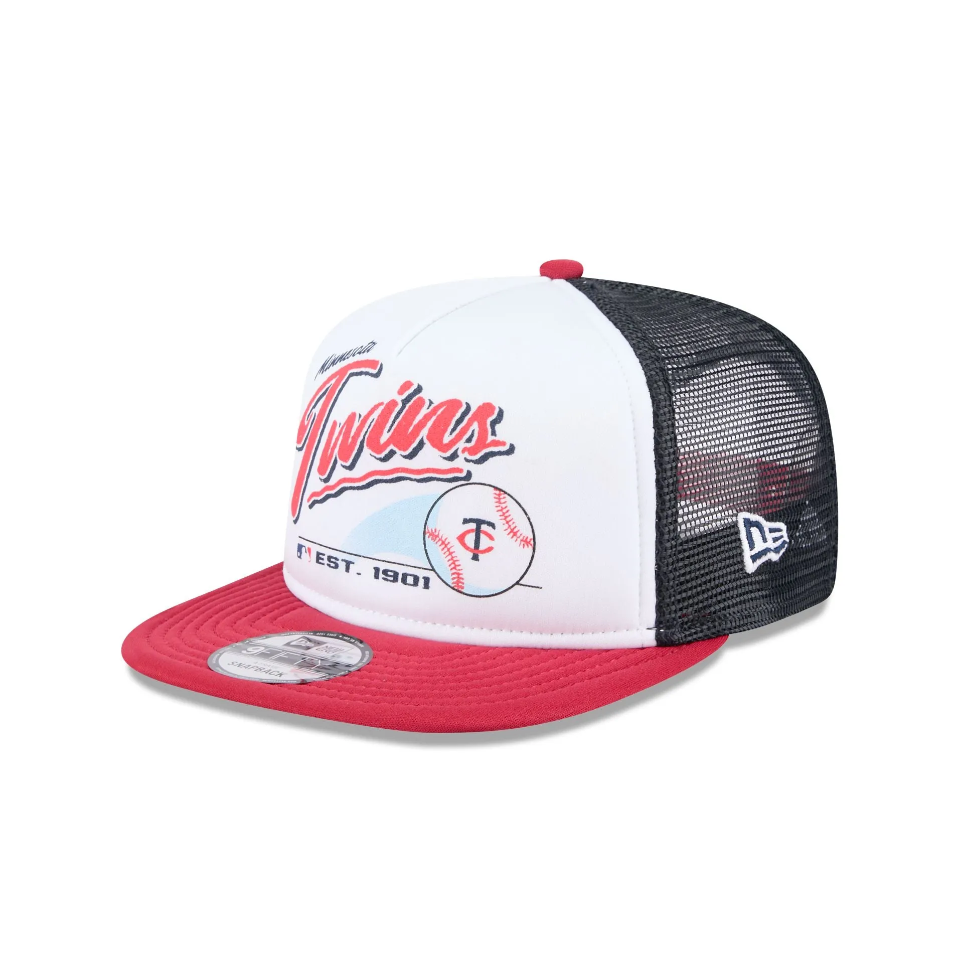 Minnesota Twins Retro Script 9FIFTY A-Frame Trucker Hat sold by New Era