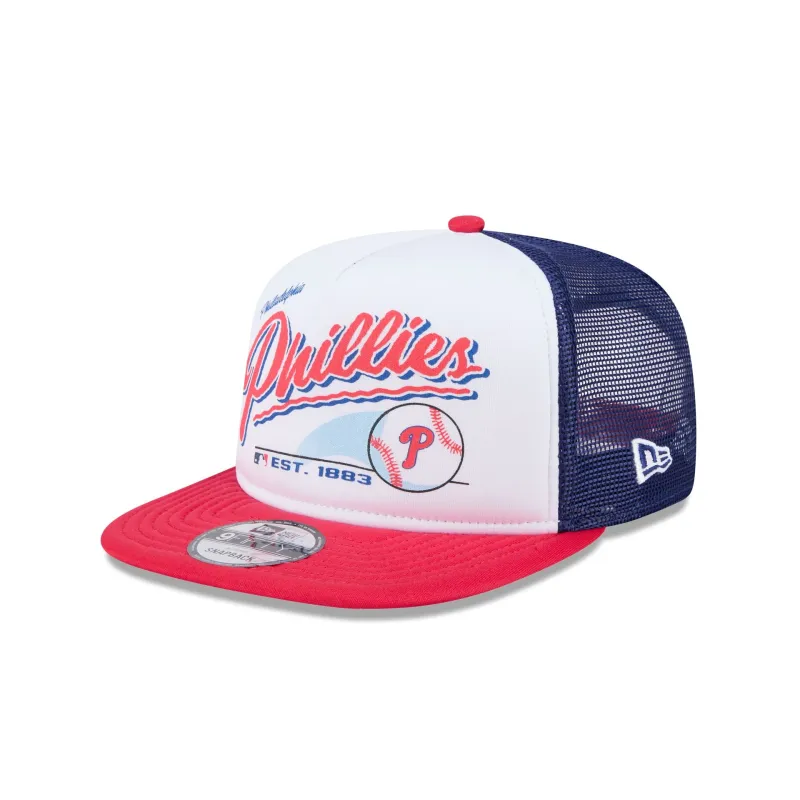 Philadelphia Phillies Retro Script 9FIFTY A-Frame Trucker Hat sold by New Era