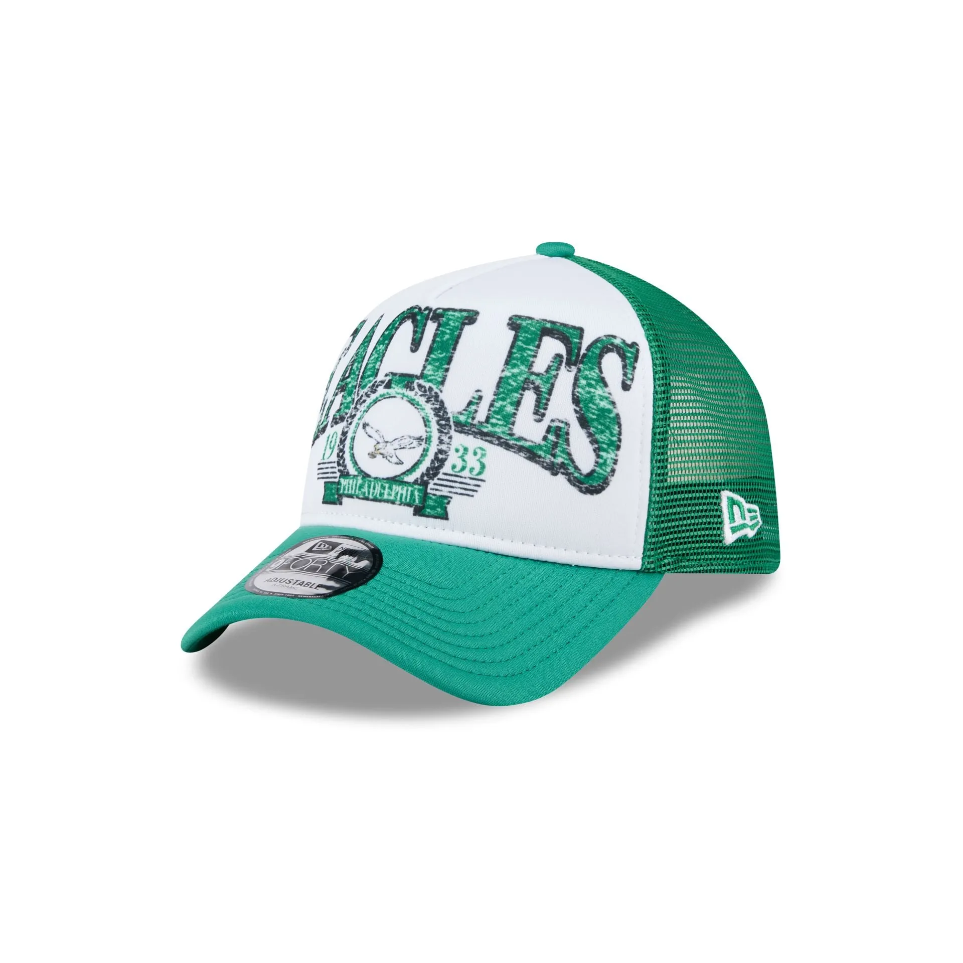 Philadelphia Eagles Distressed 9FORTY A-Frame Trucker Hat sold by New Era