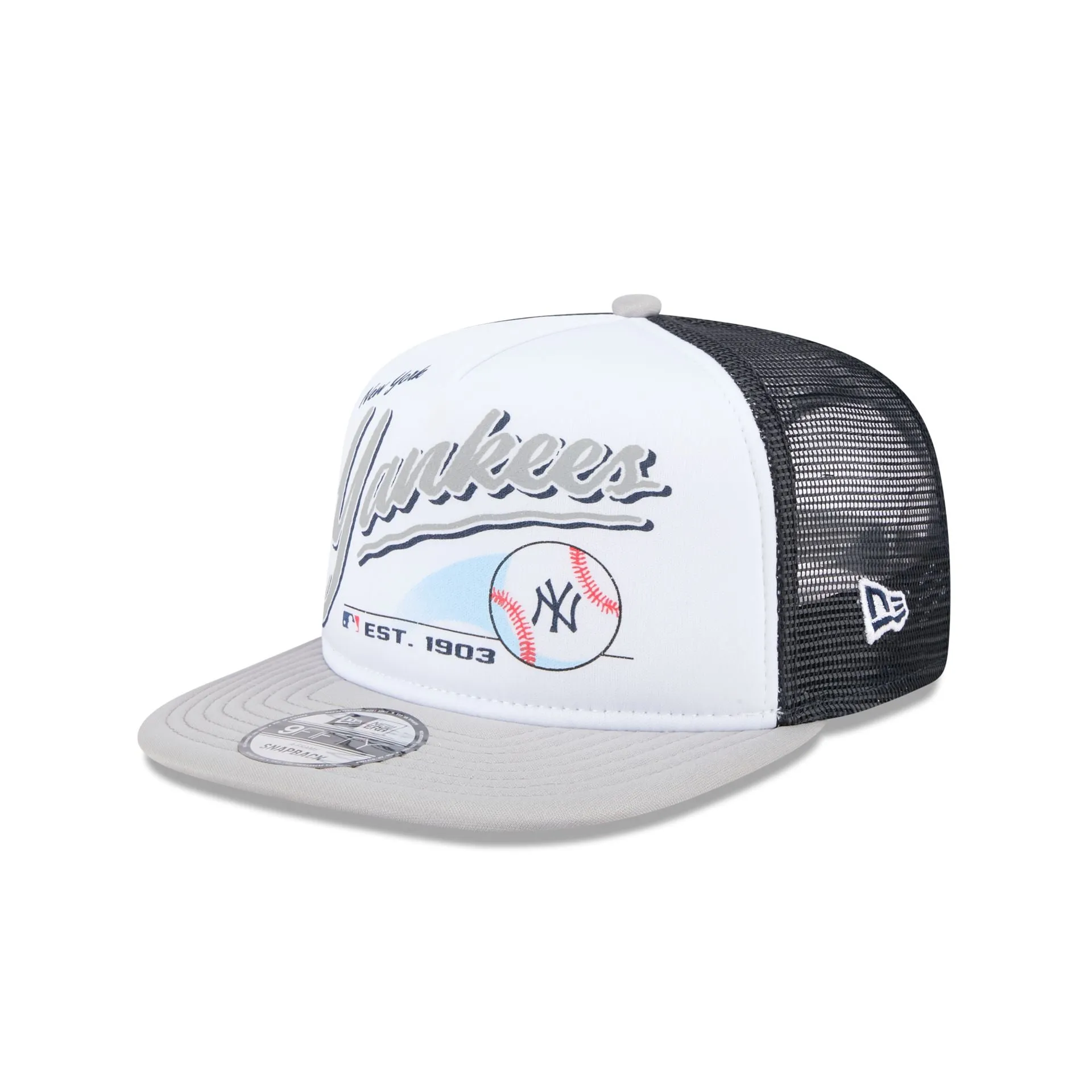 New York Yankees Retro Script 9FIFTY A-Frame Trucker Hat sold by New Era