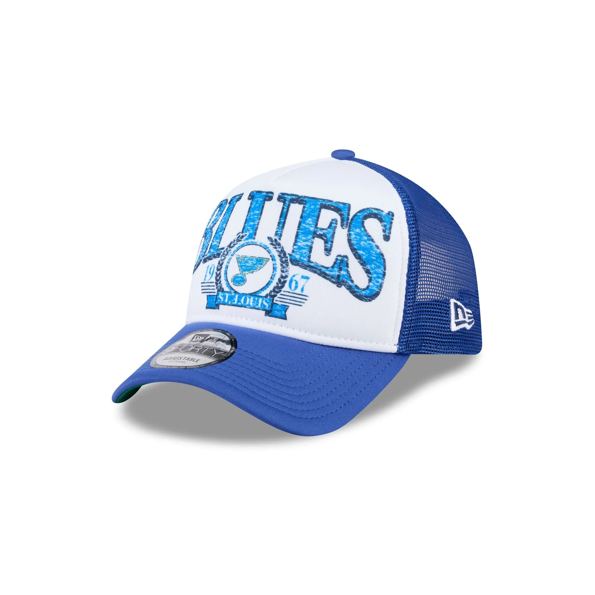 St. Louis Blues Distressed 9FORTY A-Frame Trucker Hat sold by New Era