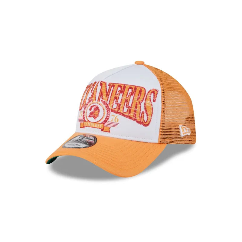 Tampa Bay Buccaneers Distressed 9FORTY A-Frame Trucker Hat sold by New Era