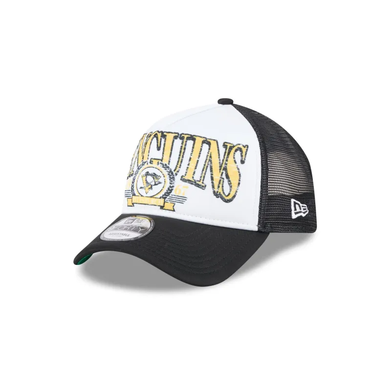 Pittsburgh Penguins Distressed 9FORTY A-Frame Trucker Hat sold by New Era