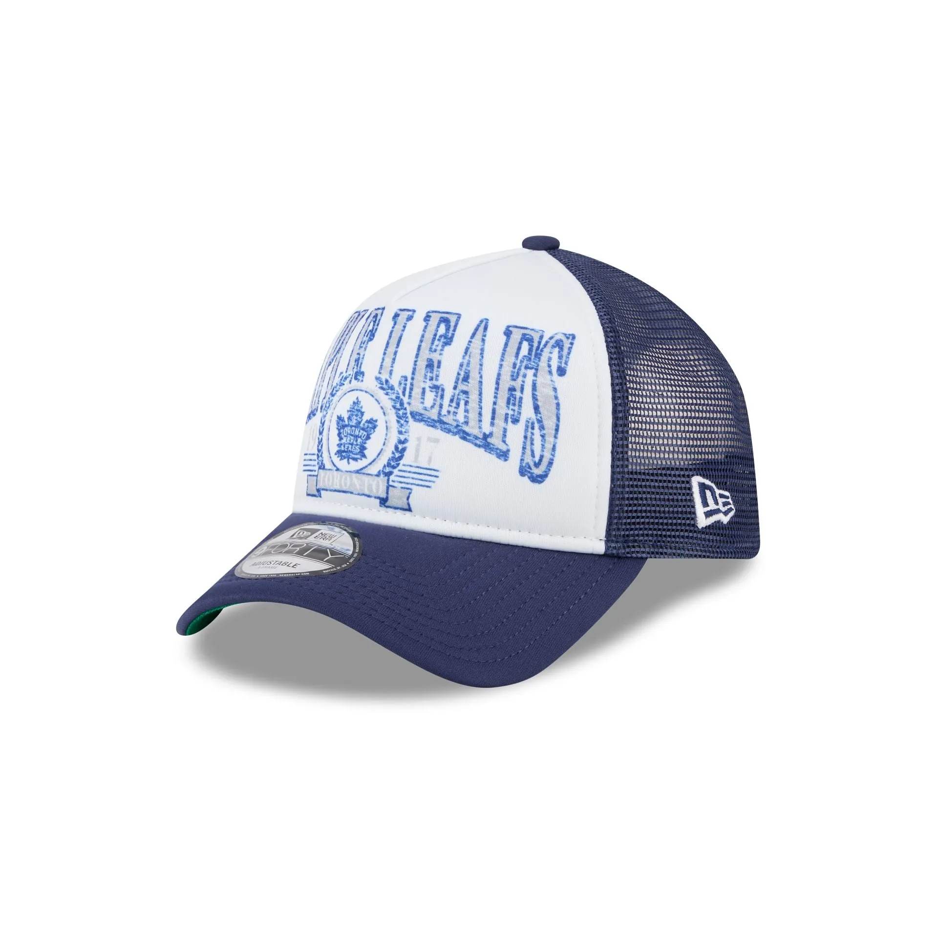 Toronto Maple Leafs Distressed 9FORTY A-Frame Trucker Hat sold by New Era