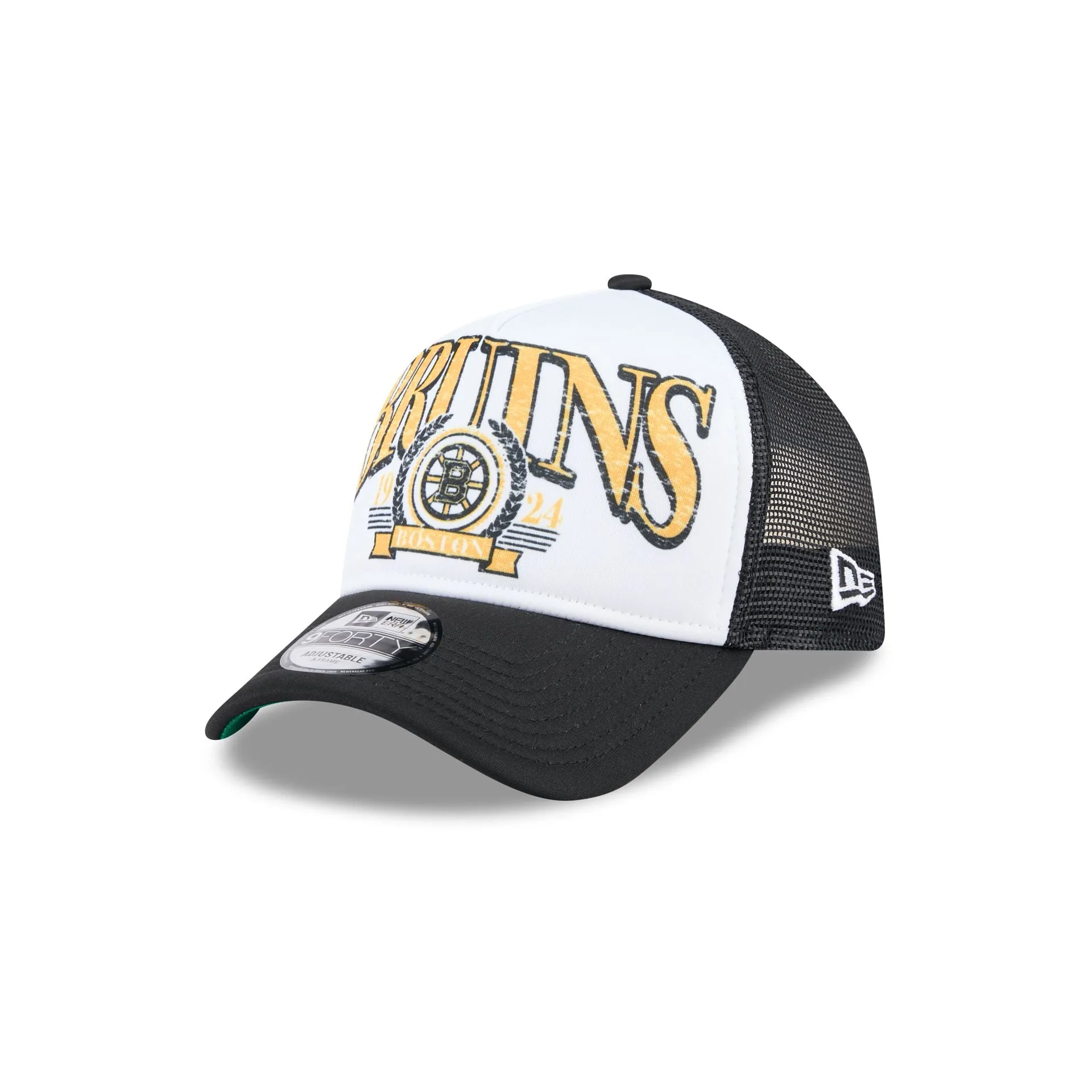 Boston Bruins Distressed 9FORTY A-Frame Trucker Hat sold by New Era