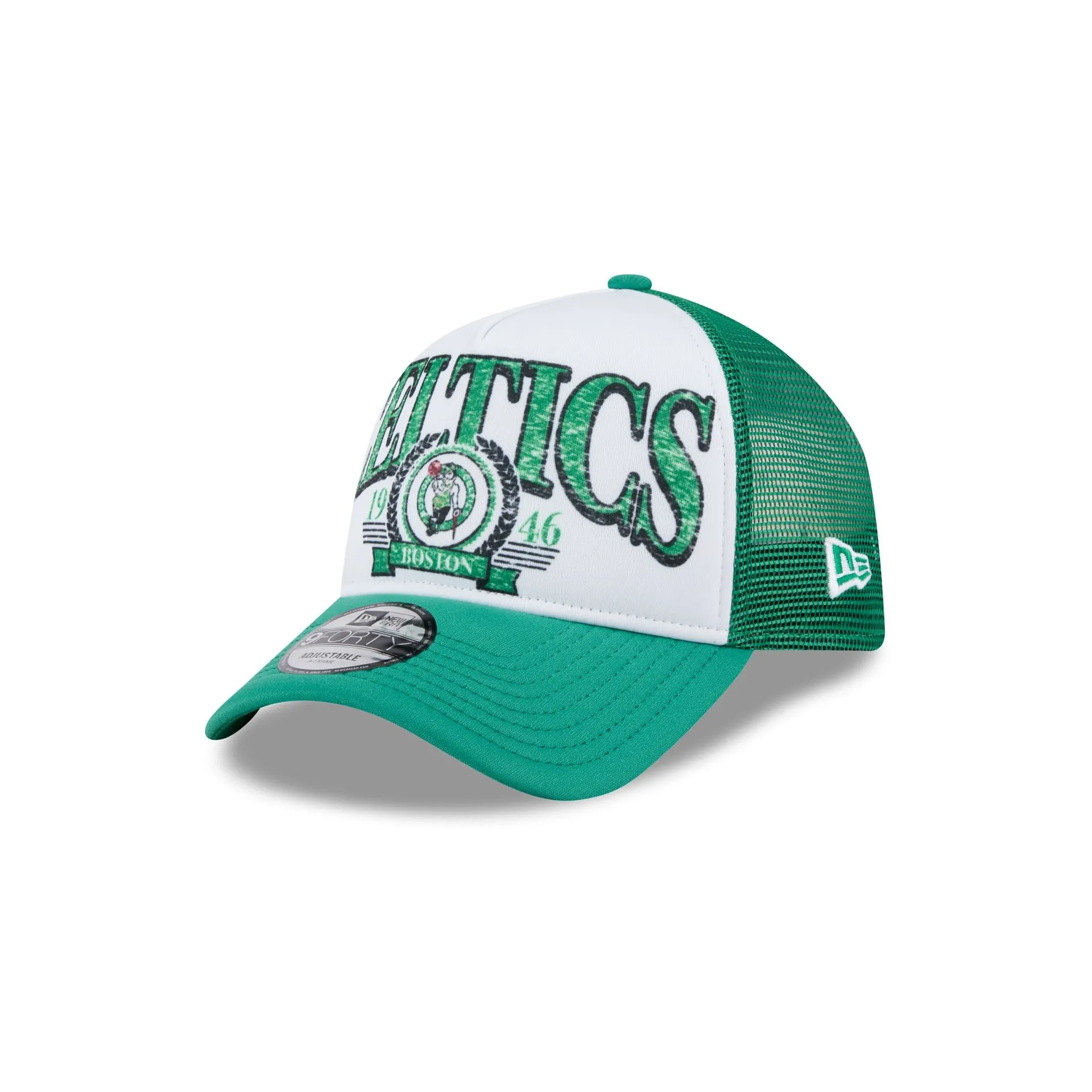Boston Celtics Distressed 9FORTY A-Frame Trucker Hat sold by New Era