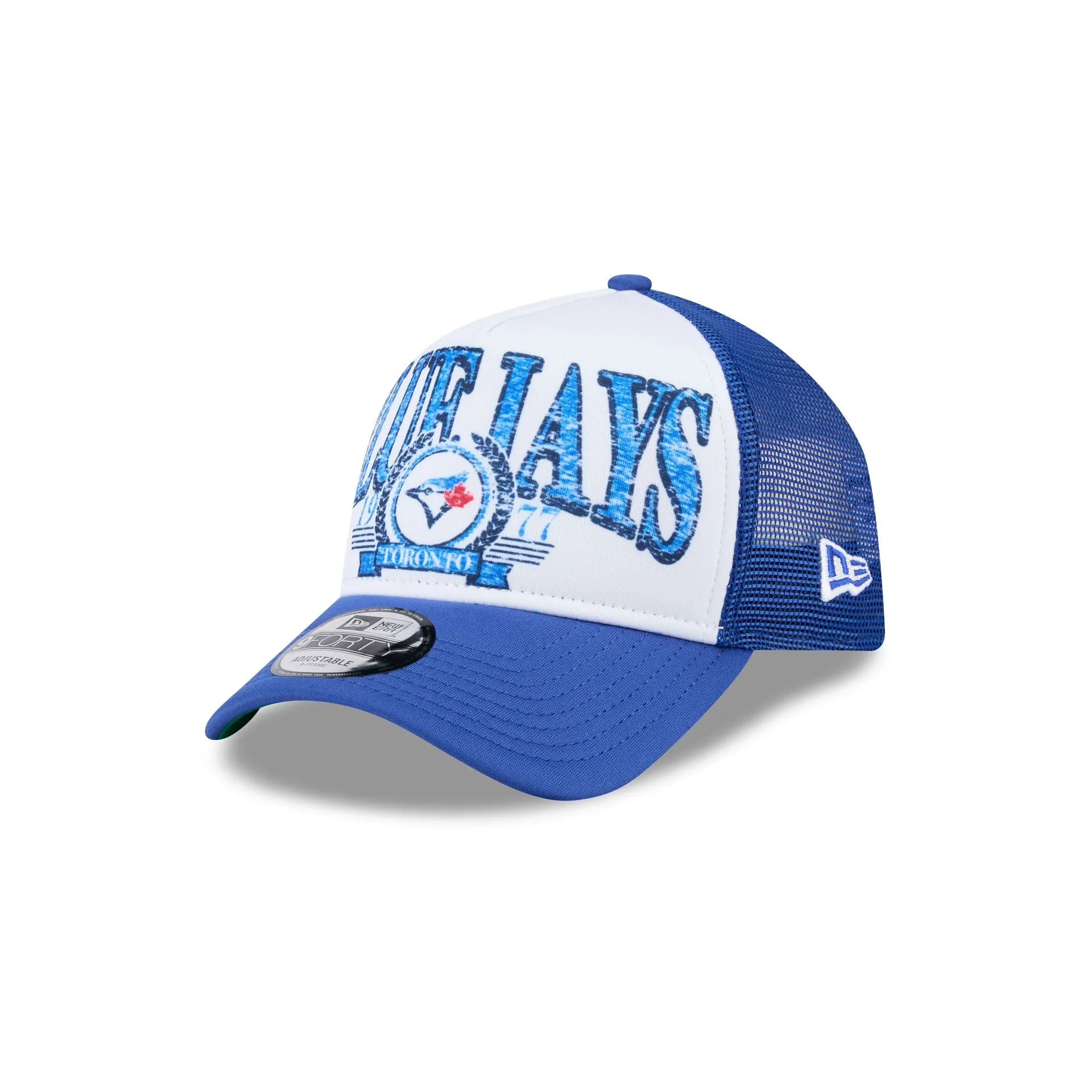 Toronto Blue Jays Distressed 9FORTY A-Frame Trucker Hat sold by New Era