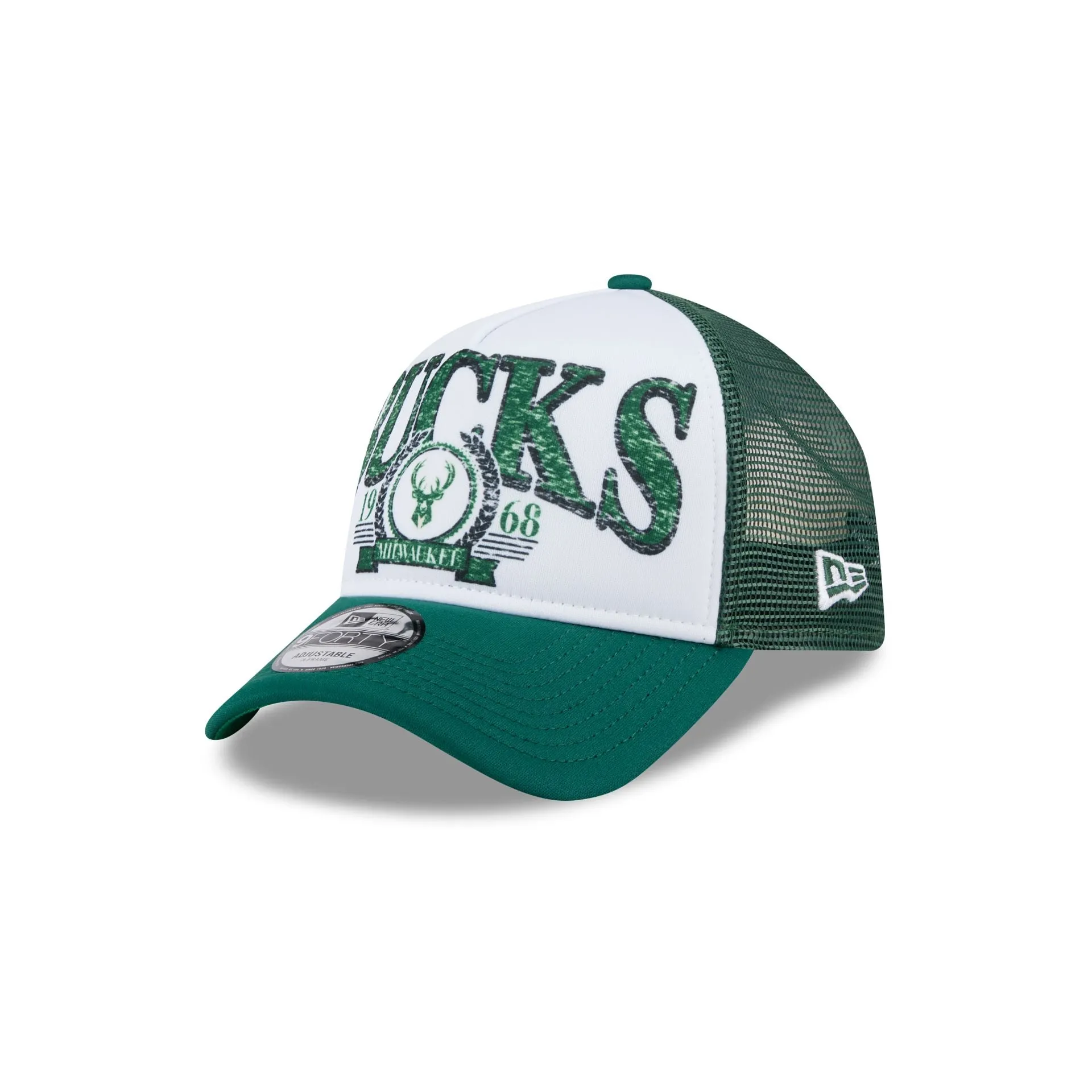 Milwaukee Bucks Distressed 9FORTY A-Frame Trucker Hat sold by New Era